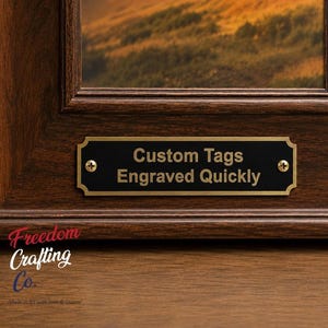 Custom Engraved Brass Tag 3.25x1 Nameplate Gold Border Plaque Notched Corner Marker Picture Frame Label Trophy Award Plate Personalized Sign