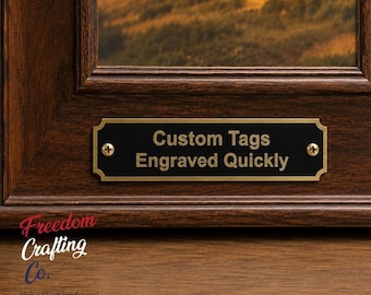 Custom Engraved Brass Tag 3.25x1 Nameplate Gold Border Plaque Notched Corner Marker Picture Frame Label Trophy Award Plate Personalized Sign