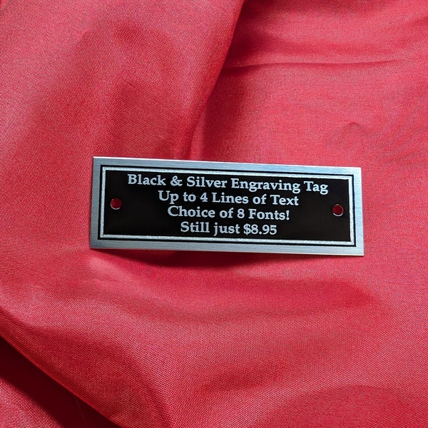 Engraved Tag: Black & Silver Florentine Border, Custom Text (3" x 1")
