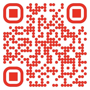 May include: Red and white QR code with three square boxes in the corners.
