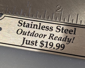 Engraved Tag, Silver Stainless Steel, Notched Corners with Black Border and Black Lettering 3.25&quot; x 1&quot; with 2 holes. Great for Outdoors!