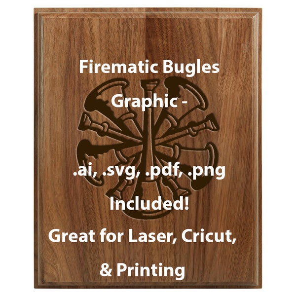 Firematic Bugles, Fire Department Graphic, SVG, AI, PNG, Transparent Images for Cricut, Laser Engraving, Awards, Source File Included