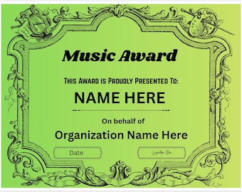 Editable Music Award Canva Template Custom Printable Certificate Recital Diploma Band Recognition Student Achievement DIY Digital Download