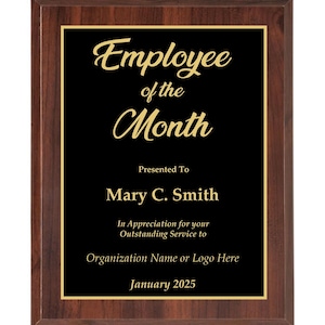 Employee of the Month Plaque - Great Motivational Gift Award for Employees - Customized Employee Plaque with Logo