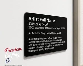 Custom Artist Placard - Personalized Art Gallery Sign, Black Anodized Aluminum Museum Label, Exhibition Signage, Metal Artwork Title Plate