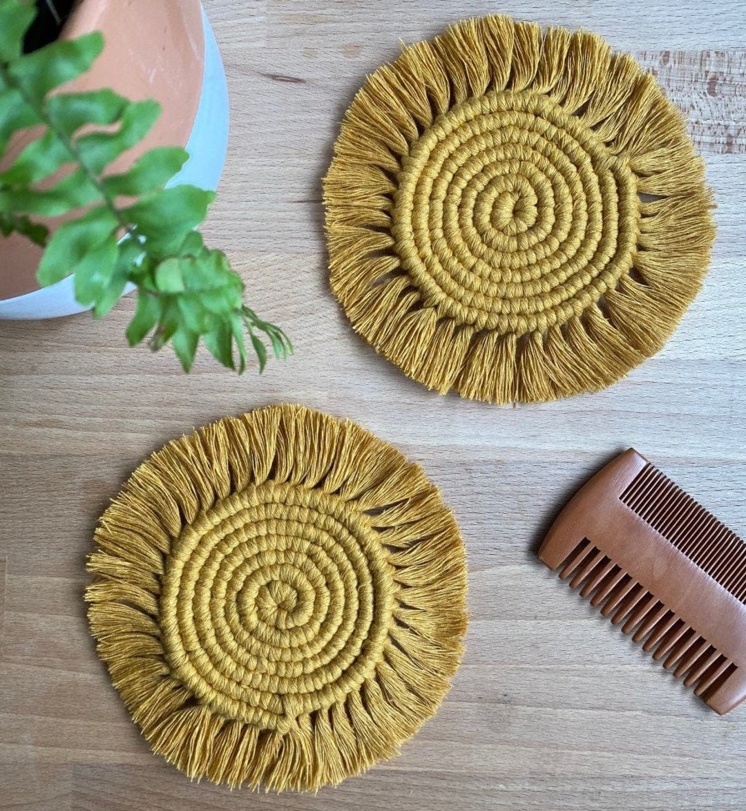 Macramé Coasters Mustard Set of 2 Etsy