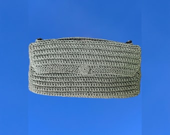 Handgefertigte Natürliche Häkeltasche | Grüne Leinen Clutch | Ester