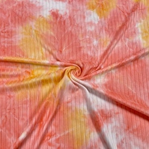 Tie-Dyed DBP 8x3 Rib Knit Print #130 Orange Pink Double Brushed Polyester Spandex Stretch 190GSM Apparel Fabric 58"-60" Wide By The Yard