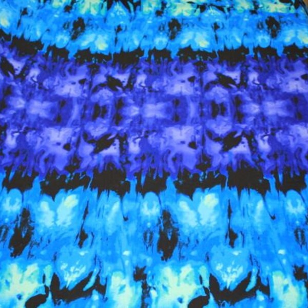 Bordered Tie-Dye ITY Black Blues 2-Way Stretch Knit Polyester Lycra Spandex Apparel Craft Fabric 58"-60" Wide By The Yard