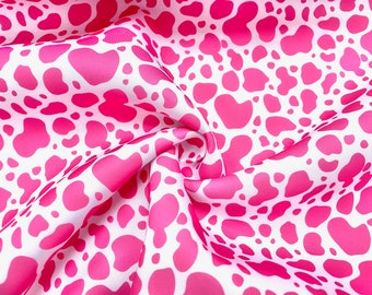 Pink Cow Spot Super Scuba Techno Print #49 Double Knit 2-Way Stretch Fabric Poly Spandex Apparel Craft Fabric 58"-60" Wide By The Yard