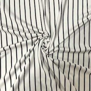 Black White Vertical Stripe DBP Print #365 Double Brushed Polyester Spandex Apparel Stretch Fabric 190 GSM 58&quot;-60&quot; Wide By The Yard
