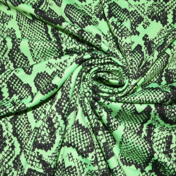 Double Brushed Poly Neon Green Snake Skin Animal Print #49 Poly Spandex Apparel Stretch Fabric 190 GSM 58"-60" Wide By The Yard