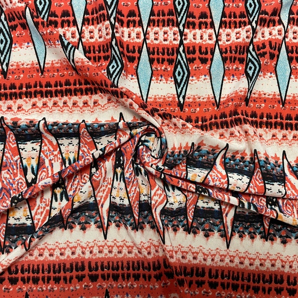 Ethnic Geometric ITY Print #7 Interlock Twist Yarn 2-Way Stretch Knit Polyester Spandex Apparel Craft Fabric 58"-60" Wide By The Yard
