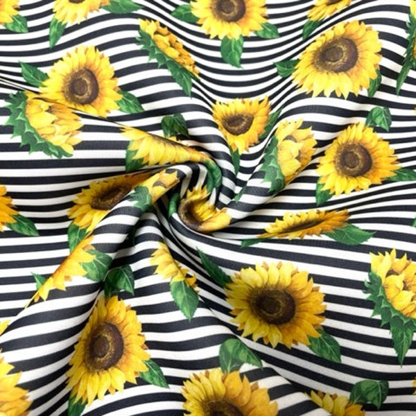 Sonnenblume Streifen Super Scuba Techno Print #115 Doppelstrick Stretch Stoff Poly Spandex Bekleidung Handwerk Stoff 150-150 cm breit Meterware