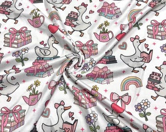 Super Scuba Techno Ducks Book Back To School Print #1060 Knit Stretch Poly Spandex Apparel Fabric 58"-60" Wide By The Yard