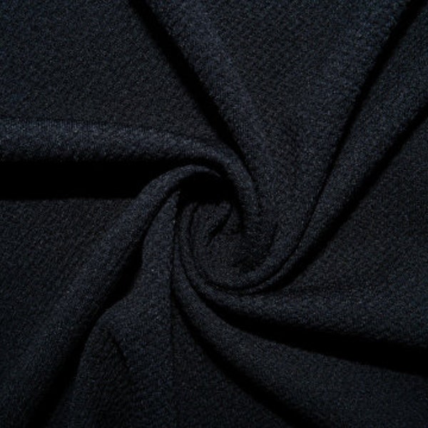 Black #24 Bullet Ribbed Scuba Techno Double Knit 2-Way Stretch Polyester Spandex Apparel Craft Fabric 58"-60" Wide By The Yard