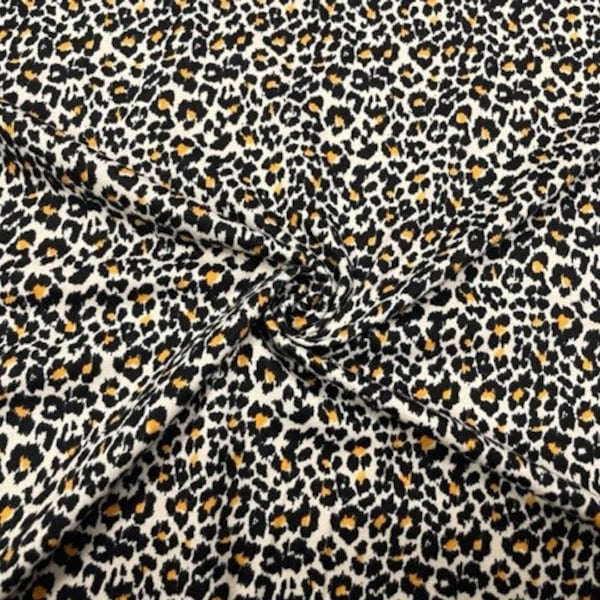 Leopard Animal Mustard Cream DBP Print #552 Double Brushed Polyester Spandex Apparel Stretch Fabric 190 GSM 58"-60" Wide By The Yard