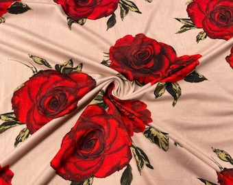 Klassieke bloemenroos DBP-print #360 dubbel geborsteld polyester spandex kleding stretchstof 190 gsm 58"-60" wijd op maat gesneden
