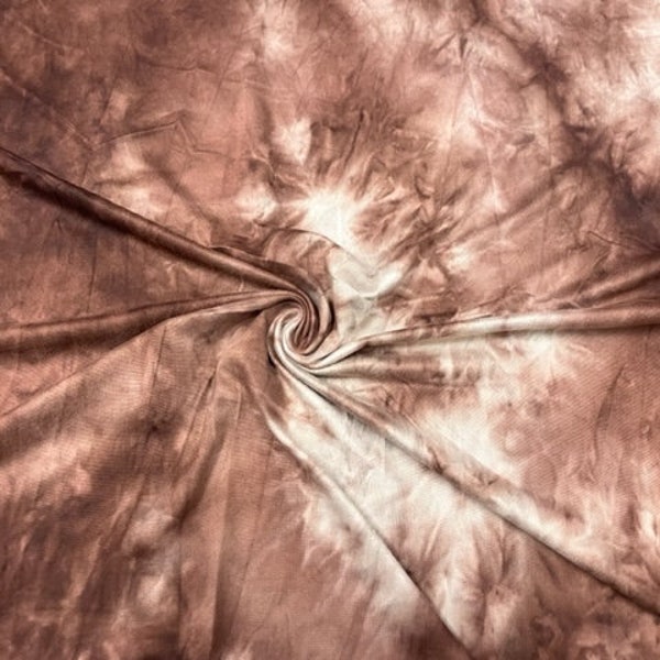 DBP Tie-Dye Print #559 Marron Taupe Double Brossé Polyester Spandex Vêtements Tissu Extensible 190 GSM 58"-60" de Large par mètre