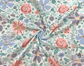 Retro Floral Distressed Denim Print 16 Polyester Rayon Spandex Stretch Apparel Fabric 58 quot -60 quot Wide By The Yard