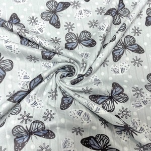 8x3 Rib Brittany Frost Designs Butterfly DBP Knit Print #443 Brushed Poly Spandex Stretch 190GSM Apparel Fabric 58&quot;-60&quot; Wide By The Yard