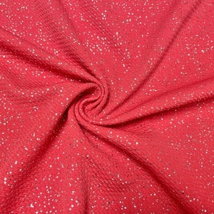 Dot Shimmer Silver Metallic Red Bullet #230 Ribbed Double Knit 2 Way Stretch Poly Spandex Apparel Craft Fabric 58&quot;-60&quot; Wide