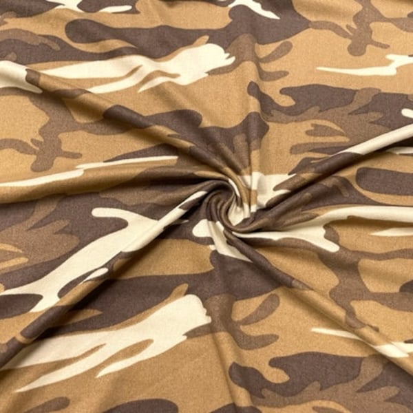 Camouflage Browns DBP Print #551 Double Brushed Polyester Spandex Apparel Stretch Fabric 190 GSM 58"-60" Wide By The Yard