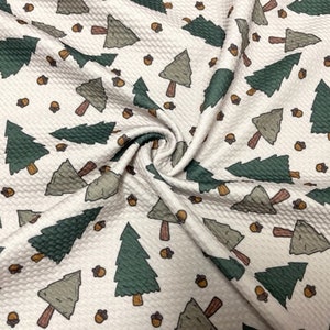 Brittany Frost Designs Acorn Pine Tree Bullet Print #715 Ribbed Scuba Double Knit Stretch Poly Spandex Apparel Craft Fabric 58&quot;-60&quot; Wide BTY
