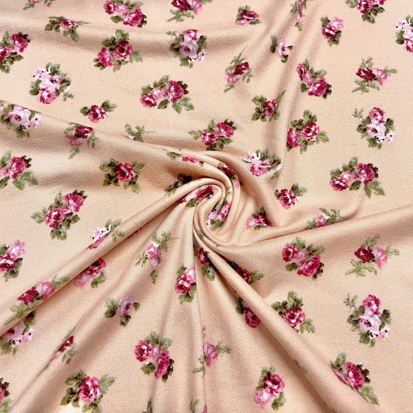 Classic Floral Rose Taupe DBP Print #512 Double Brushed Polyester Spandex Apparel Stretch Fabric 190 GSM 58"-60" Wide By The Yard