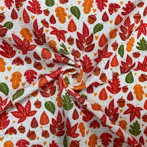Acorn Leaves Fall Bullet Print #425 Ribbed Scuba Techno Double Knit 2-Way Stretch Poly Spandex Apparel Craft Fabric 58"-60" Wide BTY