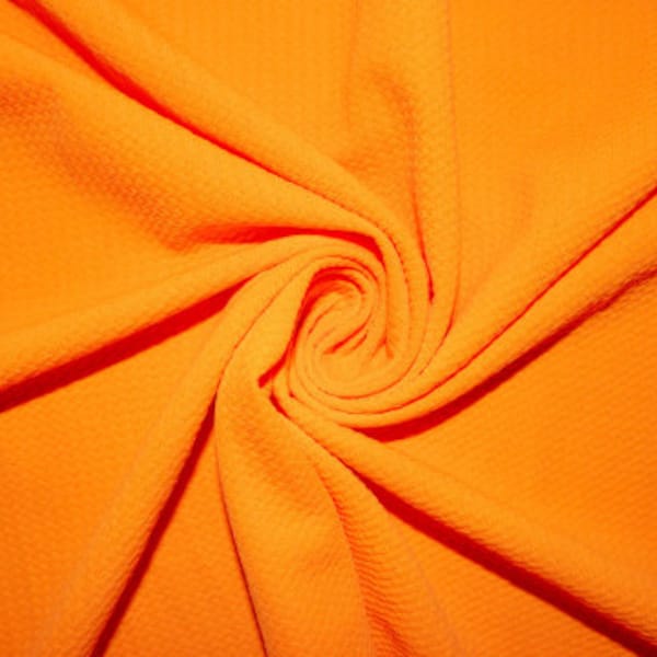 Neon Orange #153 Bullet Ribbed Scuba Techno Double Knit 2-Way Stretch Polyester Spandex Apparel Craft Fabric 58"-60" Wide By The Yard