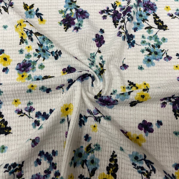 Floral Crinkle Rib Knit 4X2 Print #55 Jersey Knit Polyester Rayon Spandex Stretch 190 GSM Apparel Fabric 58"-60" Wide By The Yard