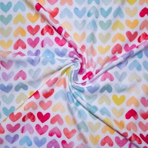 Pastel Hearts DBP Print #204 Double Brushed Polyester Spandex Apparel Stretch Fabric 190 GSM 58-60 Wide By The Yard