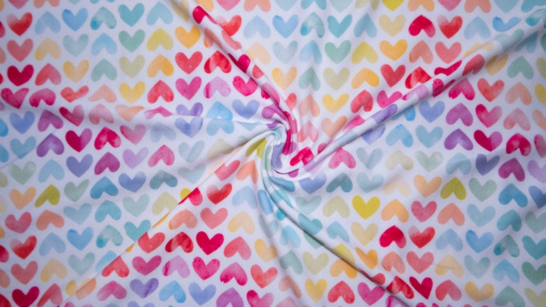 Pastel Hearts DBP Print #204 Double Brushed Polyester Spandex Apparel Stretch Fabric 190 GSM 58-60 Wide By The Yard