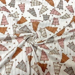 8x3 Rib Brittany Frost Designs Xmas Tree DBP Knit Print #459 Brushed Poly Spandex Stretch 190GSM Apparel Fabric 58&quot;-60&quot; Wide By The Yard