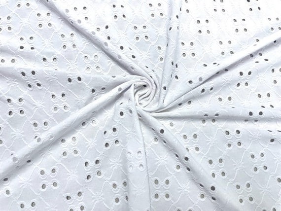 White Eyelet Floral Knit #10 Polyester Spandex Stretch Apparel Fabric 200GSM 58"-60" Wide By The Yard