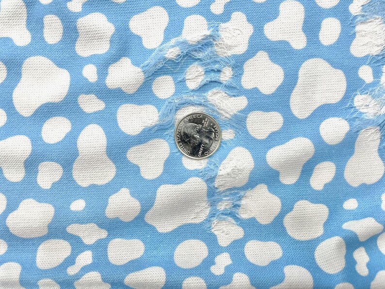 Cow Spot Blue White Distressed Denim Print #30 Polyester Rayon Spandex Stretch Apparel Fabric 58"-60" Wide By The Yard image 3