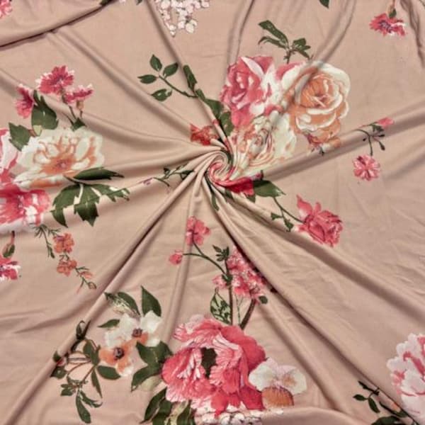 Classic Floral DBP Print #1081 Double Brushed Polyester Spandex Apparel Stretch Fabric 190 GSM 58"-60" Wide By The Yard