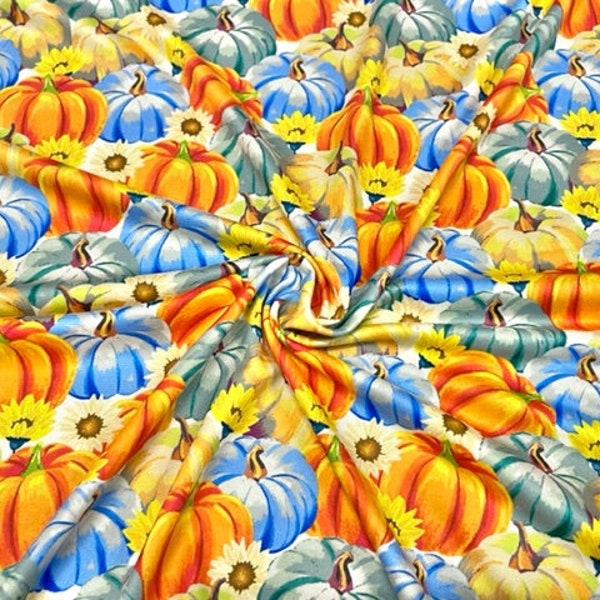Pumpkin Daisy Floral DBP Print #688 Double Brushed Polyester Spandex Apparel Stretch Fabric 190 GSM 58"-60" Wide By The Yard