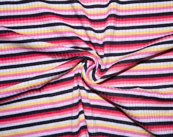 Rainbow Striped Ribbed Jersey Knit #302 Rayon Polyester Spandex Stretch Apparel Fabric 58"-60" Wide By The Yard