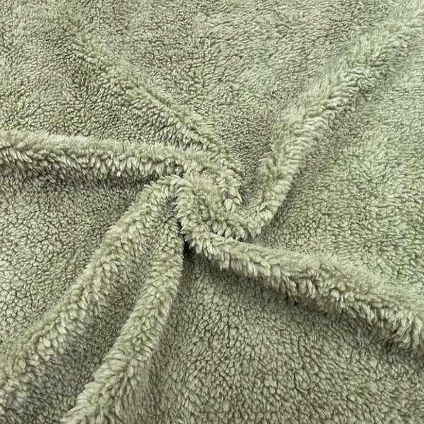 Sage Green Sherpa Faux Fur #36 100% Polyester Medium Pile Super Soft Stretch Fabric Very Soft 58"-60" Wide By The Yard