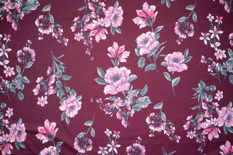 Maroon Floral #04 Techno Crepe Scuba Double Knit 2-Way Stretch Polyester Spandex Apparel Craft Fabric 58-60 Wide By The Yard