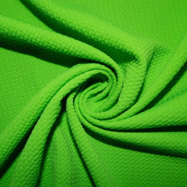 Neon Green #121 Bullet Ribbed Scuba Techno Double Knit 2-Way Stretch Polyester Spandex Apparel Craft Fabric 58"-60" Wide By The Yard