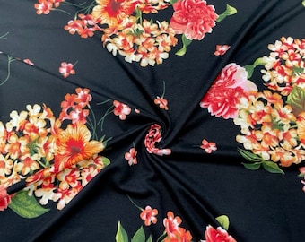 Classic Floral Black DBP Print #537 Double Brushed Polyester Spandex Apparel Stretch Fabric 190 GSM 58"-60" Wide By The Yard