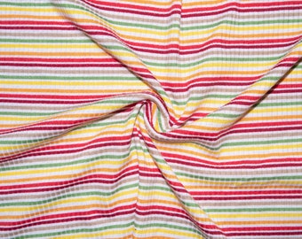 Rainbow Striped Ribbed Jersey Knit #303 Rayon Polyester Spandex Stretch Apparel Fabric 58"-60" Wide By The Yard