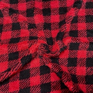Buffalo Plaid Sherpa Faux Fur #48 Nero Rosso 100% Poliestere Pelo Medio Tessuto Super Morbido Elasticizzato Molto Morbido 58&quot;-60&quot; Largo tagliato su misura