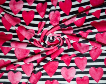 Striped Heart Print #07 Stretch Velvet Velour Polyester Spandex 240 GSM Luxury Apparel Fabric 55"-56" Wide By The Yard