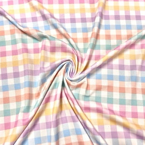 Rutigt vårmönster i pastellfärgat ginghammönster #721 Dubbelborstat polyester-spandex stretchtyg för kläder 190 GSM 58"-60" brett, metervara
