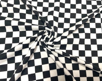 1/2" Checkerboard Black White DBP Print #794 Double Brushed Polyester Spandex Apparel Stretch Fabric 190 GSM 58"-60" Wide By The Yard