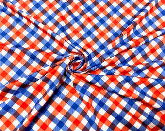 Patriotic Gingham Fourth of July DBP Print #737 Double Brushed Polyester Spandex Apparel Stretch Fabric 190 GSM 58"-60" Wide By The Yard